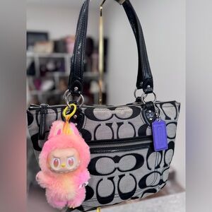 Coach Signature Poppy Black & Gray Purse + Labubu 💯